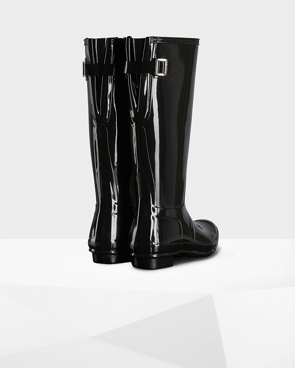 Womens Tall Rain Boots - Hunter Original Back Adjustable Gloss (64ZJSTHAK) - Black